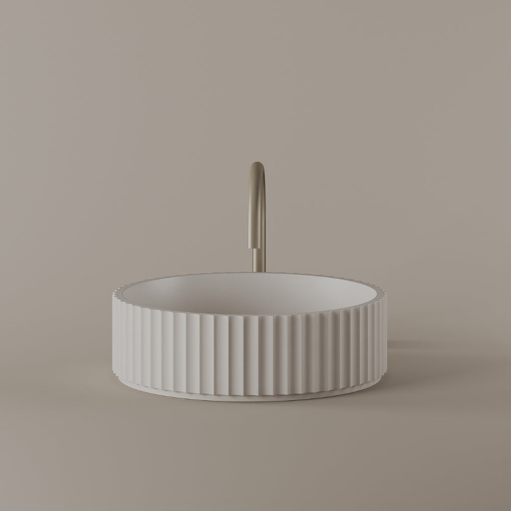 Round Concave Fluted Concrete Vessel Sink 16