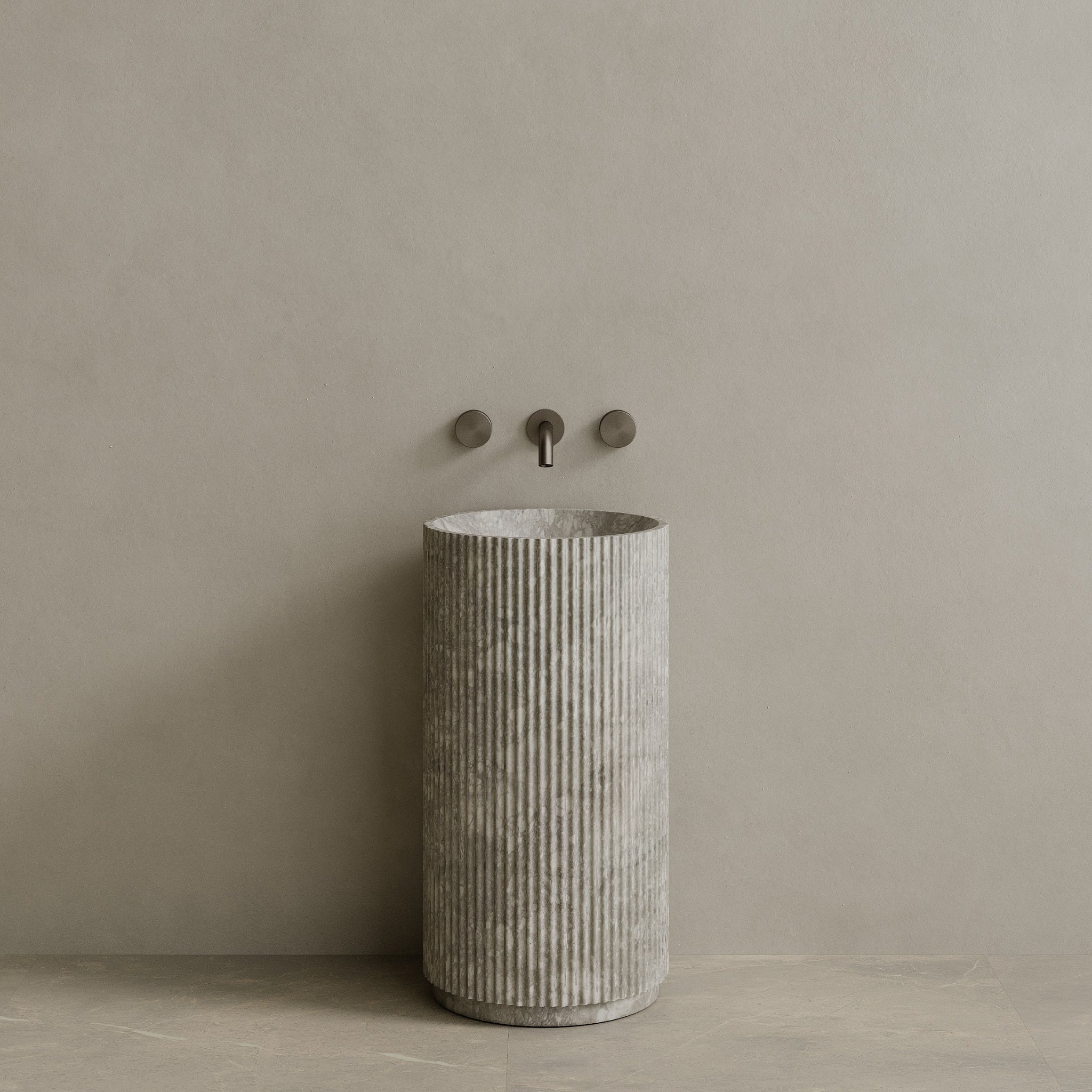 Rivio Handcrafted Fluted Stone Pedestal Sink