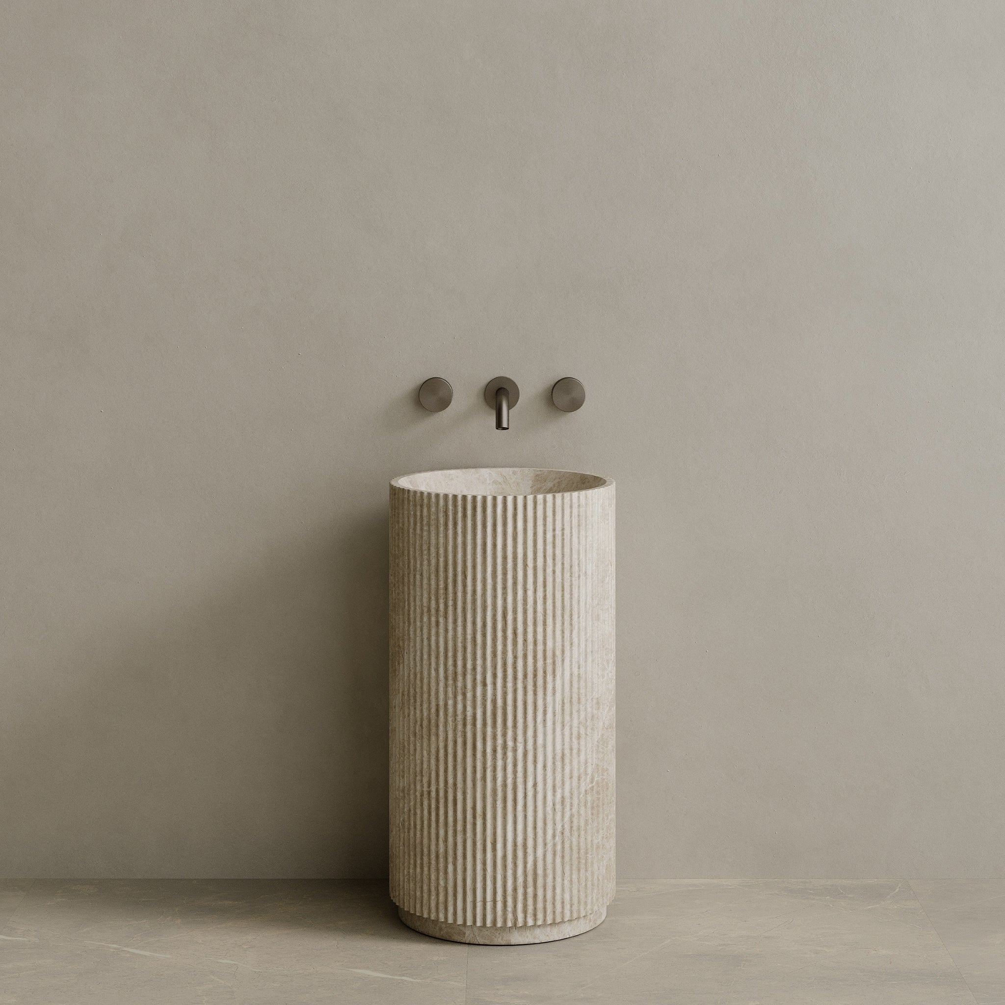 Rivio Handcrafted Fluted Stone Pedestal Sink