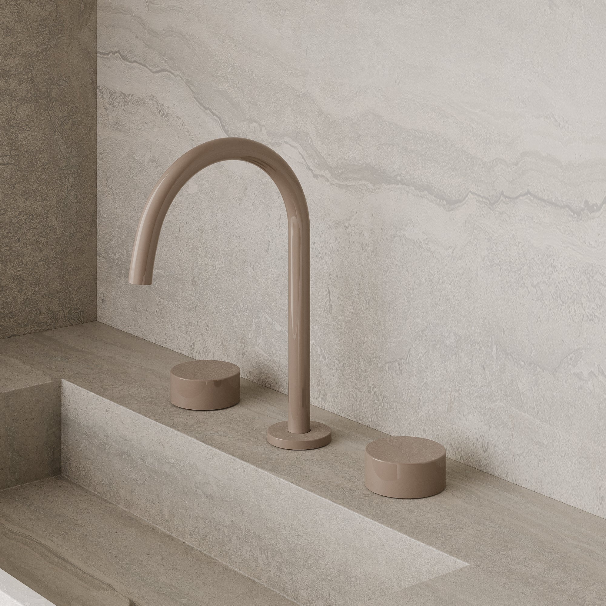 Modern High Arc Counter-Mounted Faucet with Knob-Style Controls